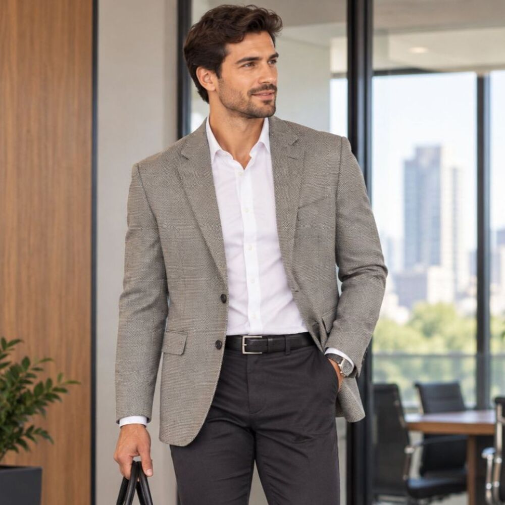 Haggar Mens Size 46R Gray Black Micro Check 3 Button Blazer Sport Coat Jacket